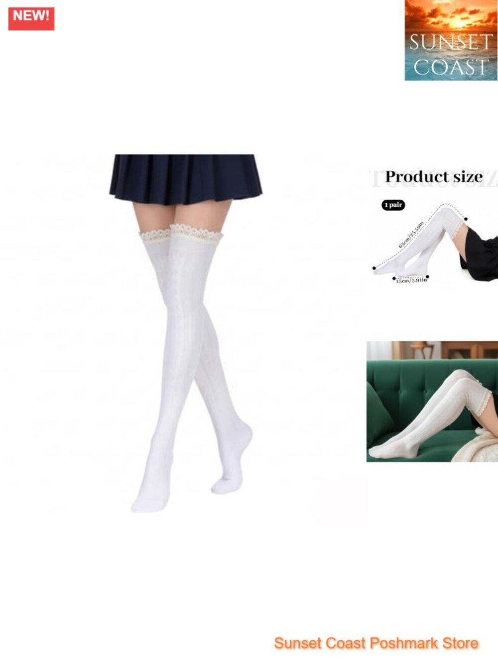 Lace Knee High Socks for Boots, Cotton Spandex Leg Warmers with Lace Trim,